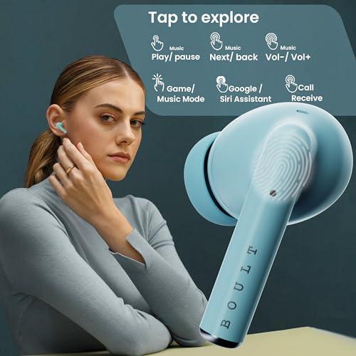 Boult Audio W20 Truly Wireless in Ear Earbuds with 35H Playtime, Zen™ ENC Mic, 45ms Low Latency, 13mm Bass Drivers, Type-C Fast Charging, Made in India, Touch Control, IPX5 ear buds TWS (Glacier Blue) For Sale