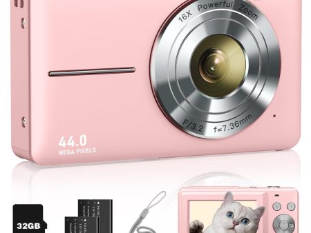 Lecran Fhd 1080P Kids Digital Camera With 32Gb Card, 2 Batteries, Lanyard, 16X Zoom Anti Shake, 44Mp Compact Portable Small Point And Shoot Cameras Gift For Kids Student Children Teens Girl Boy(Pink) Online Hot Sale