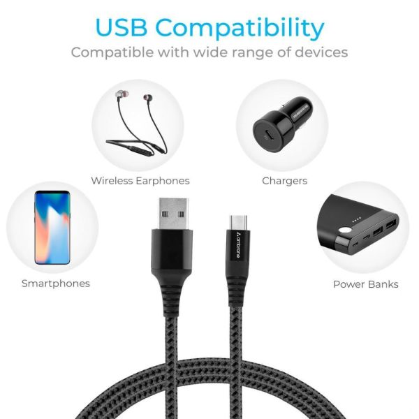 Ambrane Type C Cable 3A Fast Charging 1M Braided Cable for Smartphones, Tablets, Laptops & other Type C devices, 480Mbps Data Sync, Quick Charge 3.0 (RCT 10, Black) Online Sale