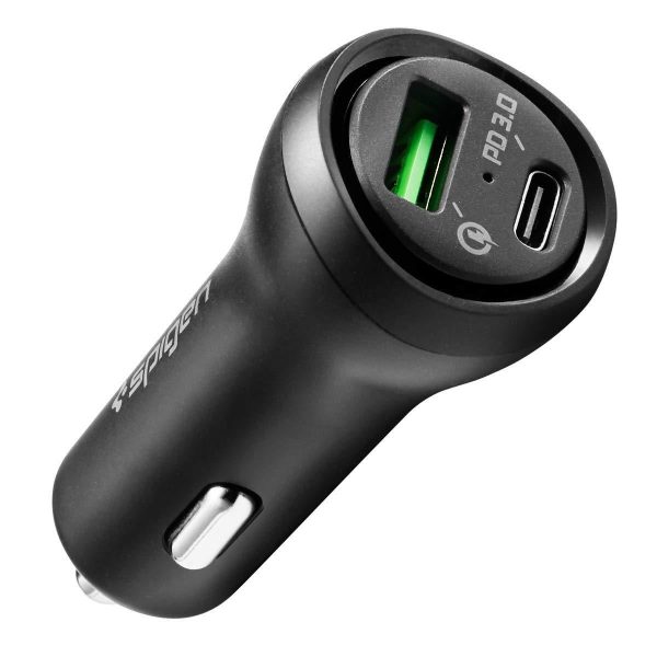 Spigen USB C Car Charger,45W Dual Port Car Charger Fast Charge(PD Charging 27W+Quick Charge 18W)Type C Car Adapter for iPhone 13 Pro Max 13 Mini 12 11 iPad Galaxy S21 Ultra S20 FE Note 20 Plus,Black For Sale