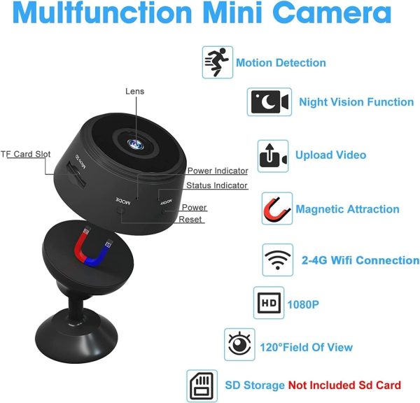 PKST Small 1080p HD Picture Quality Intelligent Indoor with Remote View Live Stream, Built-in Battery Motion Detection Wireless Remote View Home Security Camera (Magnet Camera) on Sale