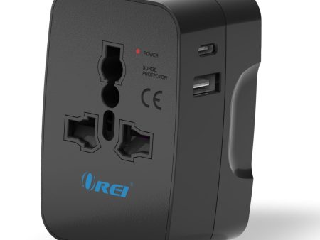 OREI Universal Travel Adapter with Type C - 3 in 1 International Travel Adapter - Universal charger with 1 USB-A, 1 USB-C (2.4A each) and Universal output socket – CE & FCC certified - 3 Year Warranty Cheap