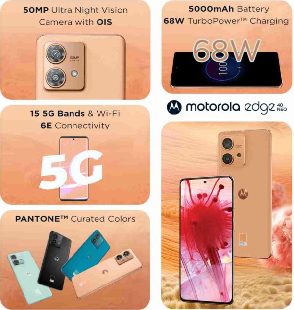 (Refurbished) Motorola Edge 40 Neo 5G (Peach Fuzz, 8GB RAM, 128GB Storage) Online Hot Sale