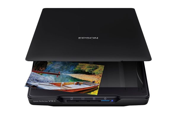 Epson Perfection V19 II Color Photo and Document Flatbed Scanner with 4800 dpi Optical Resolution, USB Power and High-Rise, Removable Lid For Sale