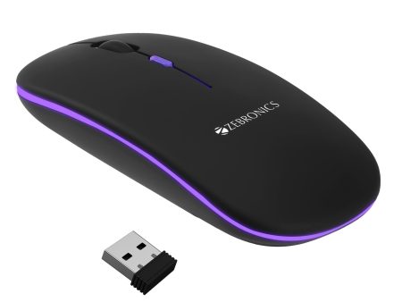 ZEBRONICS Newly Launched Blanc Slim Wireless Mouse with Rechargeable Battery, BT + 2.4GHz, 4 Buttons, 800 1200 1600 DPI, Silent Operation, Multicolor LED Lights Sale