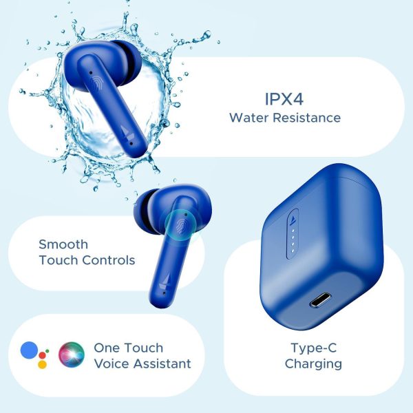 boAt Airdopes 141 ICC Edition Bluetooth Truly Wireless in Ear Earbuds with 42H Playtime,Low Latency Mode for Gaming, ENx Tech, IWP, IPX4 Water Resistance, Smooth Touch Controls(Thunder Blue) on Sale