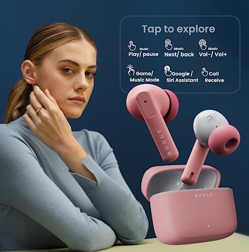 Boult Audio Z60 Truly Wireless in Ear Earbuds with 60H Playtime, 4 Mics ENC Clear Calling, 50ms Low Latency Gaming, 13mm Bass Driver, Type-C Fast Charging, IPX5 Ear Buds Bluetooth 5.3 (Flamingo Pink) Sale