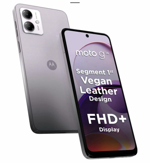 (Refurbished) Motorola G14 4G (Pale Lilac, 4GB RAM, 128GB Storage) | 6.5” ultrawide Full HD+ Display | 50MP + 2MP | 8MP Front Camera | Immersive Stereo Speakers with Dolby Atmos Supply