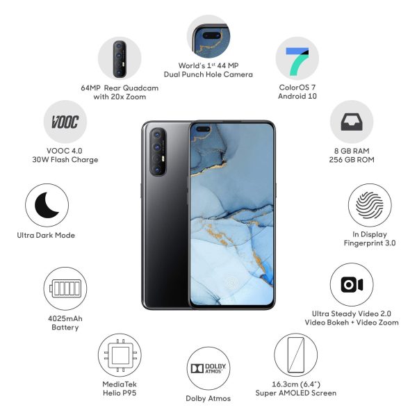 (Refurbished) OPPO Reno3 Pro (Midnight Black, 8GB RAM, 256GB Storage) Discount