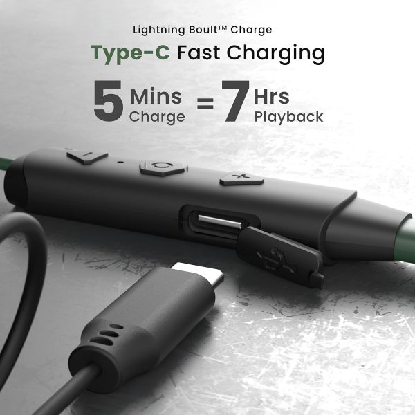 Boult Audio FXCharge Bluetooth Earphones with 32H Playtime, Dual Pairing Neckband, Zen™ ENC Mic, Type-C Fast Charging (5Mins=7.5Hrs), Biggest 14.2mm Bass Driver IPX5 Premium Silicone Neck band (Green) Online Sale