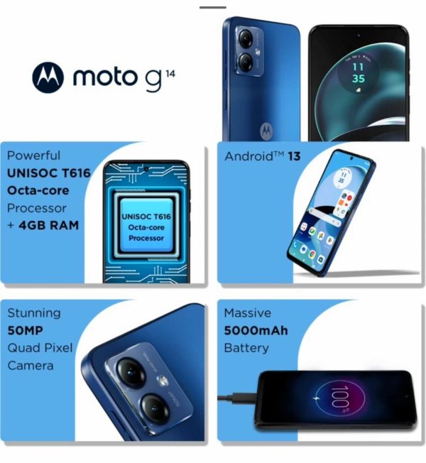 (Refurbished) Motorola G14 (Sky Blue, 4GB RAM, 128GB Storage) | Hatke Style, Hatke Entertainment Discount