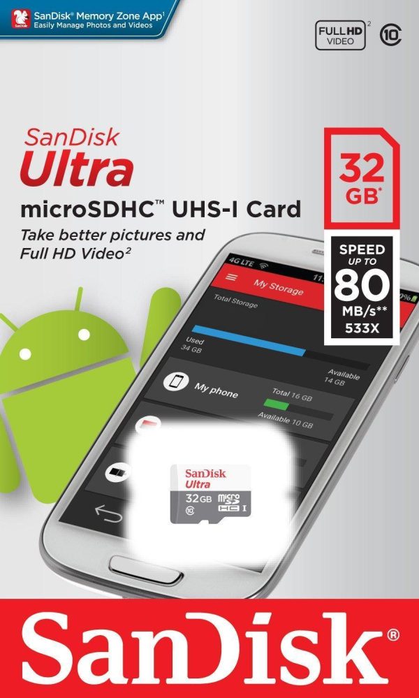 SanDisk Ultra SDSQUNS-032G-GN3MN 32GB 80MB s UHS-I Class 10 microSDHC Card Online now