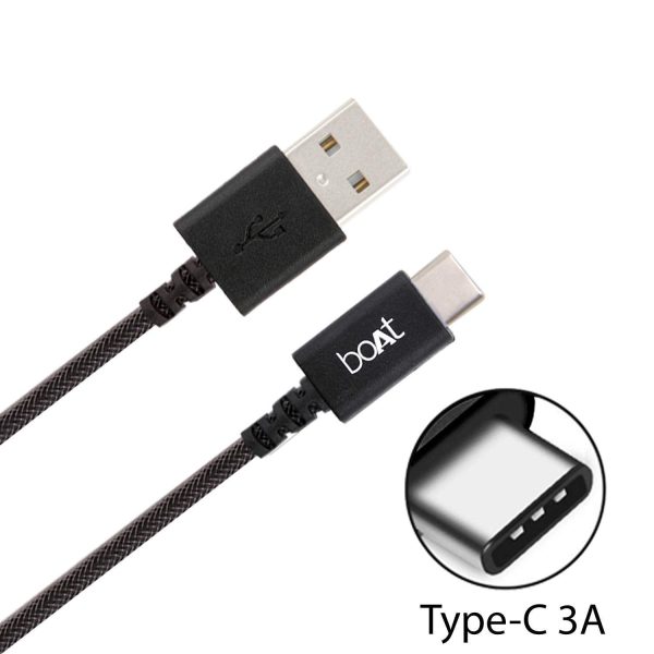 boAt Type-C A400 | Type-C to USB A 2 Mtrs Cable| 3A Fast Charging & 480mbps Data Transmission | Comparible for all Smartphones & Tablets (Black) For Cheap