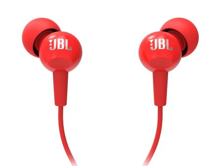 JBL C100SI Wired In Ear Headphones with Mic, JBL Pure Bass Sound, One Button Multi-function Remote, Premium Metallic Finish, Angled Buds for Comfort fit (Red) For Sale