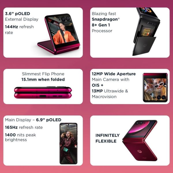 (Refurbished) Motorola razr 40 Ultra (Viva Magenta, 8GB RAM, 256GB Storage) | 3.6  External AMOLED Display | 6.9  AMOLED 165Hz Display | 32MP Selfie Camera |30W TurboPower Charging | Android 13 on Sale