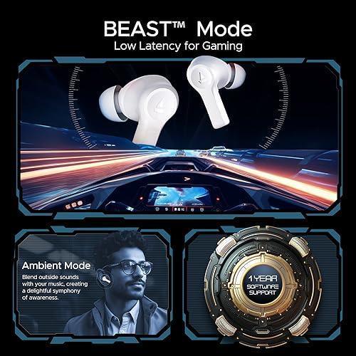 boAt Airdopes Flex 454 ANC in Ear TWS Earbuds with Smart Features, ANC, 60HRS Playback, Beast Mode(Low Latency), Quad Mics ENx Tech, Multi Point Connectivity, ASAP Charge(Zinc White) Online now