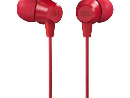 JBL C50HI, Wired in Ear Headphones with Mic, One Button Multi-Function Remote, Lightweight & Comfortable fit (Red) Online now