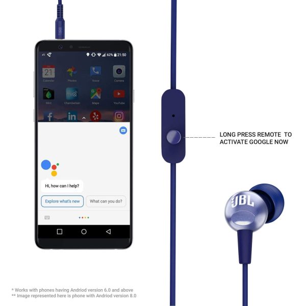 JBL C200SI, Premium in Ear Wired Earphones with Mic, Signature Sound, One Button Multi-Function Remote, Premium Metallic Finish, Angled Earbuds for Comfort fit (Blue) Sale