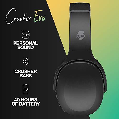 Skullcandy Crusher Evo Wireless Over-Ear Bluetooth Headphones with Microphone, for iPhone and Android, 40 Hour Battery Life, Extra Bass Tech - Bonus Line USB-C Cable -Black Cheap