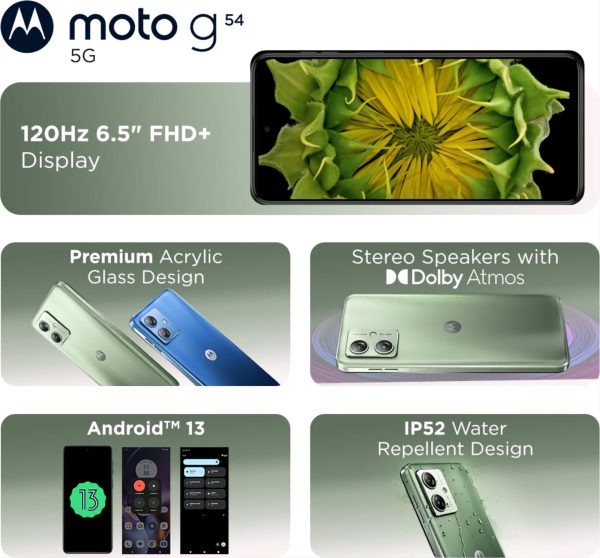 (Refurbished) Motorola G54 5G (Mint Green, 12GB RAM, 256GB Storage) | MediaTek Dimensity 7020 Processor | 6000mAh Battery with 30W Turbocharging | 50 MP OIS Camera with UltraPixel Technology | 6000 mAh Battery Online