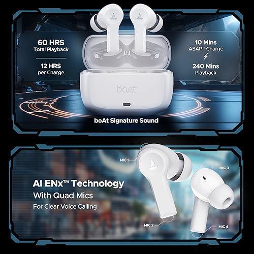 boAt Airdopes Flex 454 ANC in Ear TWS Earbuds with Smart Features, ANC, 60HRS Playback, Beast Mode(Low Latency), Quad Mics ENx Tech, Multi Point Connectivity, ASAP Charge(Zinc White) Online now