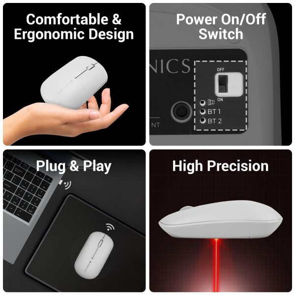 ZEBRONICS PULSE Wireless Mouse, Multi Connectivity, Dual Bluetooth, for Mac, Laptop, Computer, Tablet, 2.4GHz, 1200 DPI, Comfortable & Lightweight (White) Discount