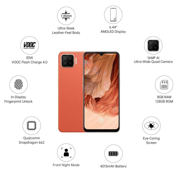 (Refurbished) OPPO F17 (Dynamic Orange, 6GB RAM, 128GB Storage) with No Cost EMI Additional Exchange Offers Online