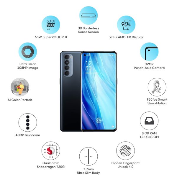 (Refurbished) Oppo Reno 4 Pro Starry Night, 8GB RAM, 128GB Storage For Sale