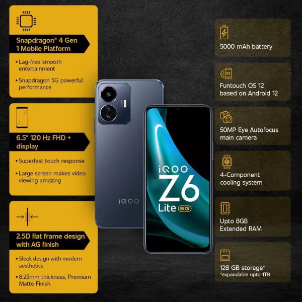 (Refurbished) iQOO Z6 Lite 5G (Mystic Night, 6GB RAM, 128GB Storage) Cheap