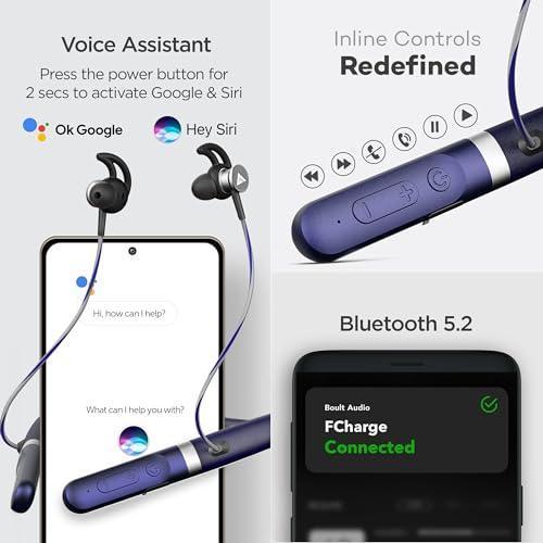 Boult Audio Just Launched FCharge Bluetooth Earphones with 40H Playtime, Zen ENC Mic, Dual Device Connectivity, Type C Fast Charging, 14.2mm Bass Driver, Made in India, IPX5 Silicon Neckband (Blue) Supply