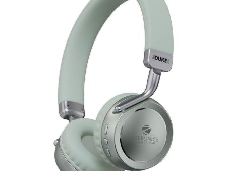 ZEBRONICS DUKE 2 Wireless Headphone, Supports Bluetooth, Dual Pairing, Deep Bass, up to 60h Battery Backup, AUX, Environmental Noise Cancellation, Gaming Mode, Now with Type C Charging (Green) Online now