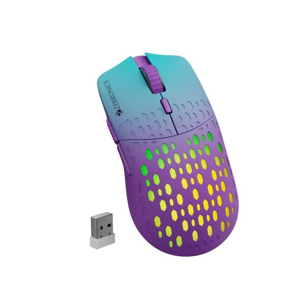 ZEBRONICS MARINE Wireless Mouse with Rechargeable Battery, BT + 2.4GHz, 6 Buttons, 4 DPI, 1000 1600 2400 3200, Comfortable & Ergonomic Design, Multicolor LED lights (Purple) on Sale