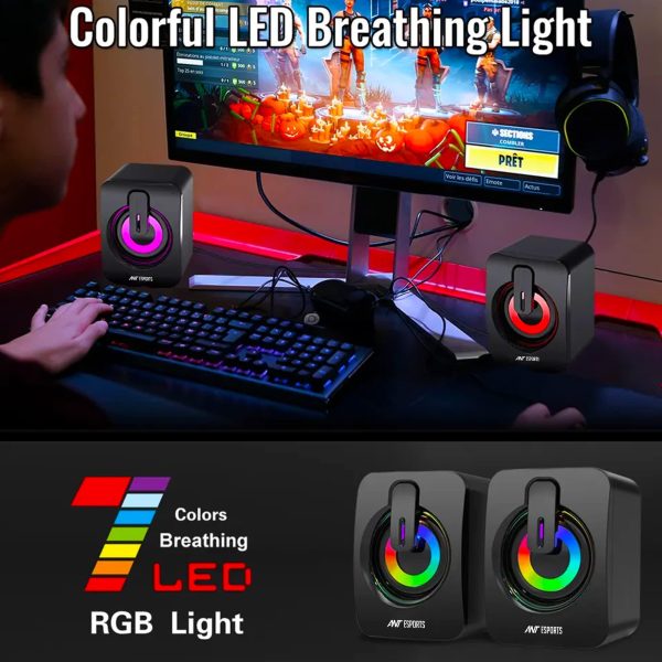 Ant Esports GS170 Gaming Speaker for PC, Stereo 2.0 USB Powered Desktop Speaker with 3.5 mm Aux-in, in-line Volume Control, RGB LED Lights Mini Multimedia Speakers for PC, Laptop, Tablet, Cellphone Hot on Sale