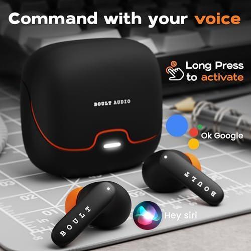 Boult Audio Z40 Pro with 100H Playtime, Quad Mic ENC, 45ms Low Latency Gaming, Premium Rubber Grip Case, 13mm Bass Drivers, Made in India TWS Bluetooth 5.3 Truly Wireless in Ear Earbuds (Midnight) Fashion