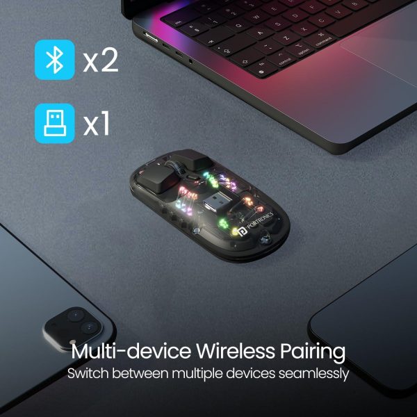 Portronics Toad 5 Transparent Bluetooth Mouse with 2.4 GHz & BT 5.3 Dual Wireless, Rechargeable, RGB Lights, Connect 3 Devices, Sleek Design for Laptop, Smartphone, Tablet (Black) Online Hot Sale